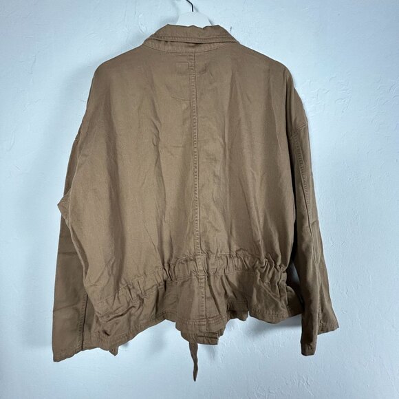 Time And Tru Womens Brown Utility Jacket XL Snap Front Pockets Drawstring Waist - Picture 2 of 8